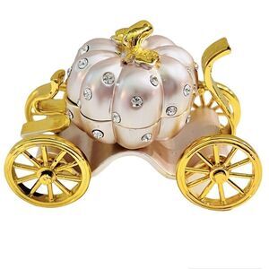 Bejeweled Enamel Proposal Carriage Ring Holder Keepsake Trinket Box Pink Gold